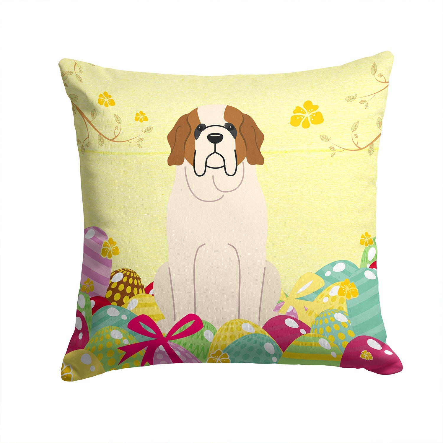 Easter Eggs Saint Bernard Decorative Throw Pillow 14x14 Indoor Outdoor Accent Cushion, Fabric Cover with Insert for Sofa, Bed, Porch & Living Room