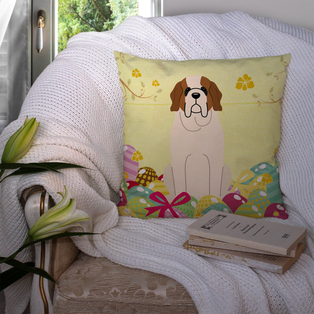 Easter Eggs Saint Bernard Decorative Throw Pillow 14x14 Indoor Outdoor Accent Cushion, Fabric Cover with Insert for Sofa, Bed, Porch & Living Room
