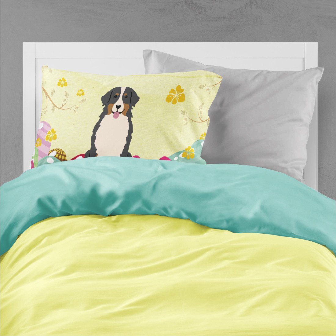 Easter Eggs Bernese Mountain Dog Standard Pillowcase Lightweight Super Soft Easy Care Decorative Artwork Pillowcase, Standard