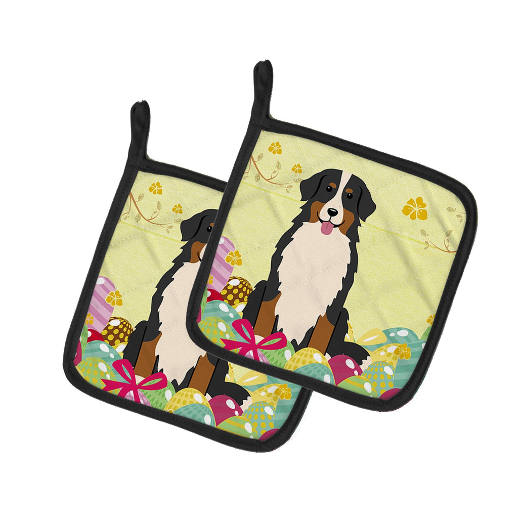 Easter Eggs Bernese Mountain Dog Pot Holder Set of 2 Heat Resistant Quilted Hot Pads 7.5 x 7.5 Inch, Insulated Kitchen Trivets for Cooking & Baking