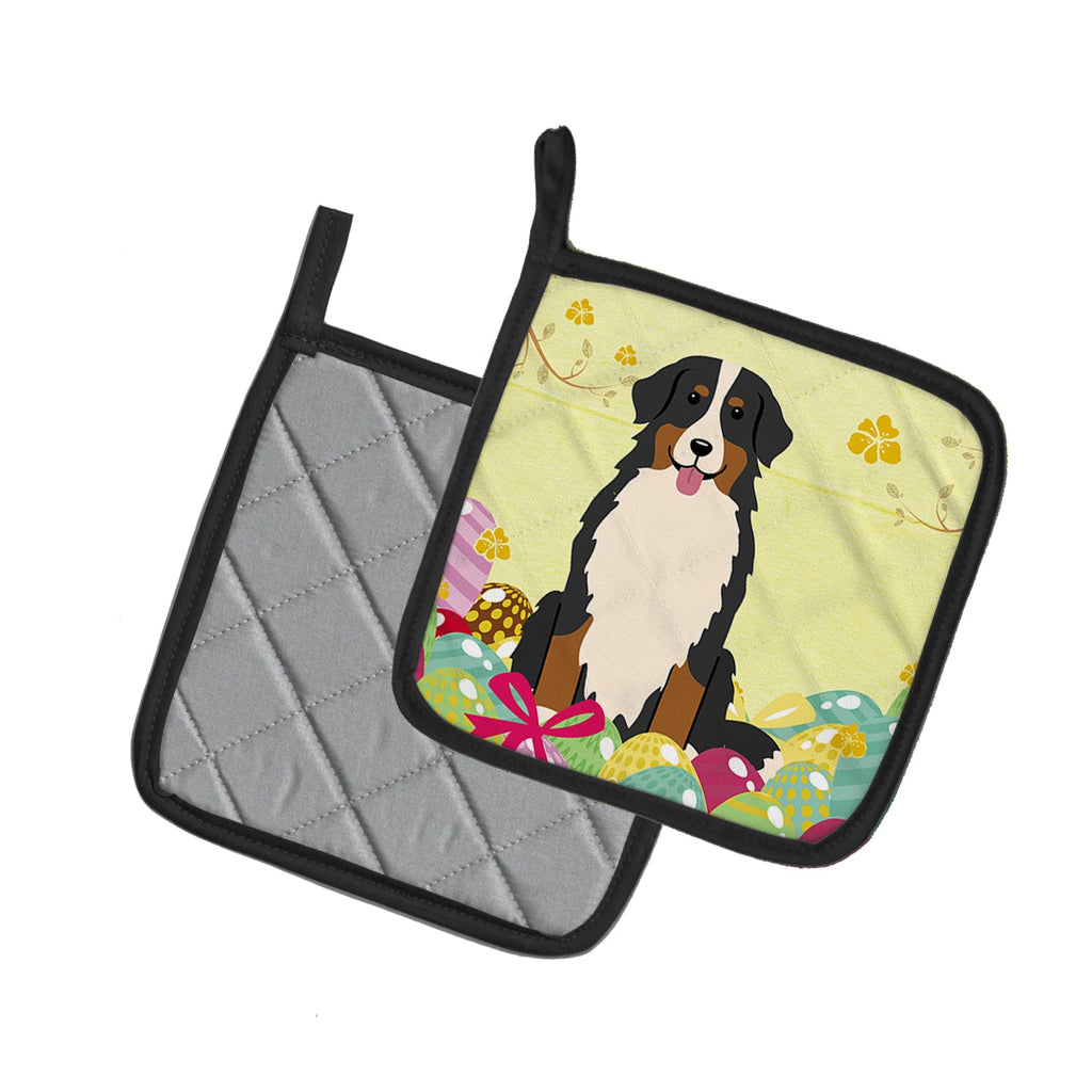 Easter Eggs Bernese Mountain Dog Pot Holder Set of 2 Heat Resistant Quilted Hot Pads 7.5 x 7.5 Inch, Insulated Kitchen Trivets for Cooking & Baking