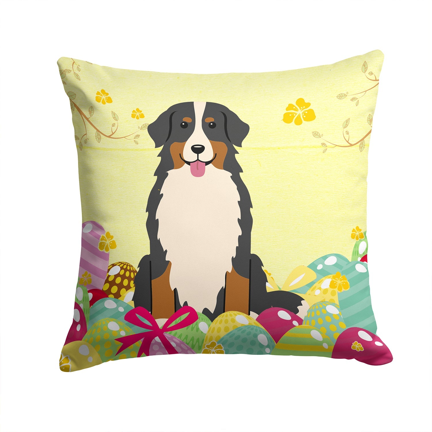 Easter Eggs Bernese Mountain Dog Decorative Throw Pillow 14x14 Indoor Outdoor Accent Cushion, Fabric Cover with Insert for Sofa, Bed, Porch & Living Room