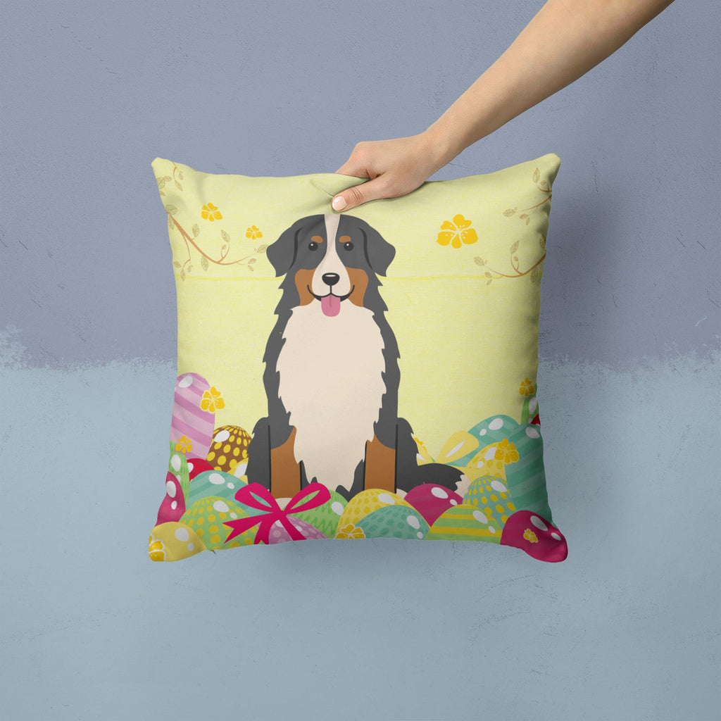 Easter Eggs Bernese Mountain Dog Decorative Throw Pillow 14x14 Indoor Outdoor Accent Cushion, Fabric Cover with Insert for Sofa, Bed, Porch & Living Room