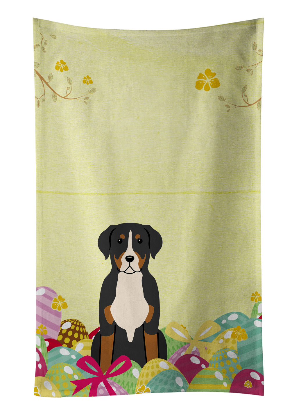 Easter Eggs Greater Swiss Mountain Dog Kitchen Towel Velour Plush Front and Cotton Loop Back Machine Washable