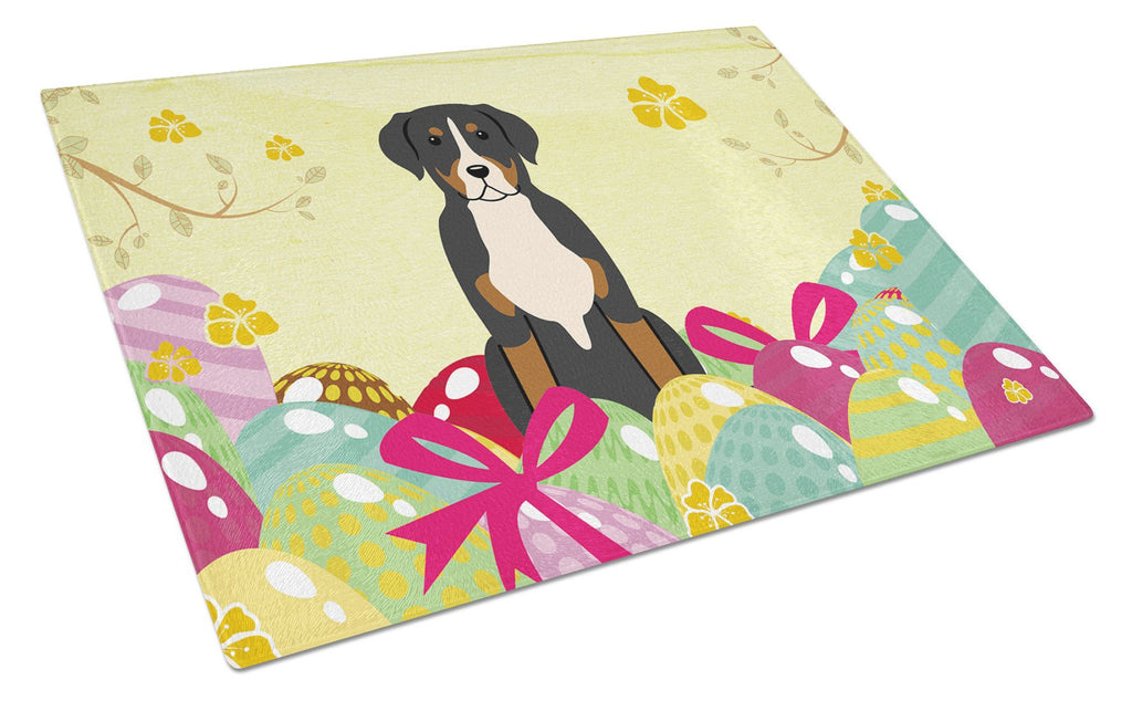 Easter Eggs Greater Swiss Mountain Dog Cutting Board Tempered Glass Kitchen Cutting Surface, Heat Resistant Chopping, Non-Slip Feet, Food Prep & Serving