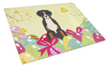 Easter Eggs Greater Swiss Mountain Dog Cutting Board Tempered Glass Kitchen Cutting Surface, Heat Resistant Chopping, Non-Slip Feet, Food Prep & Serving
