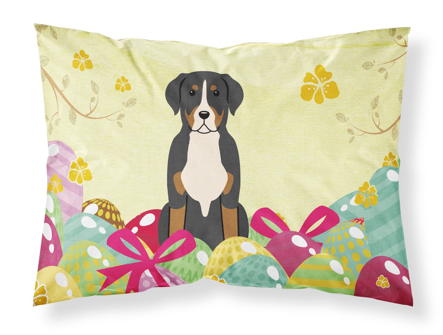 Easter Eggs Greater Swiss Mountain Dog Standard Pillowcase Lightweight Super Soft Easy Care Decorative Artwork Pillowcase, Standard