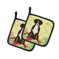 Easter Eggs Greater Swiss Mountain Dog Pot Holder Set of 2 Heat Resistant Quilted Hot Pads 7.5 x 7.5 Inch, Insulated Kitchen Trivets for Cooking & Baking