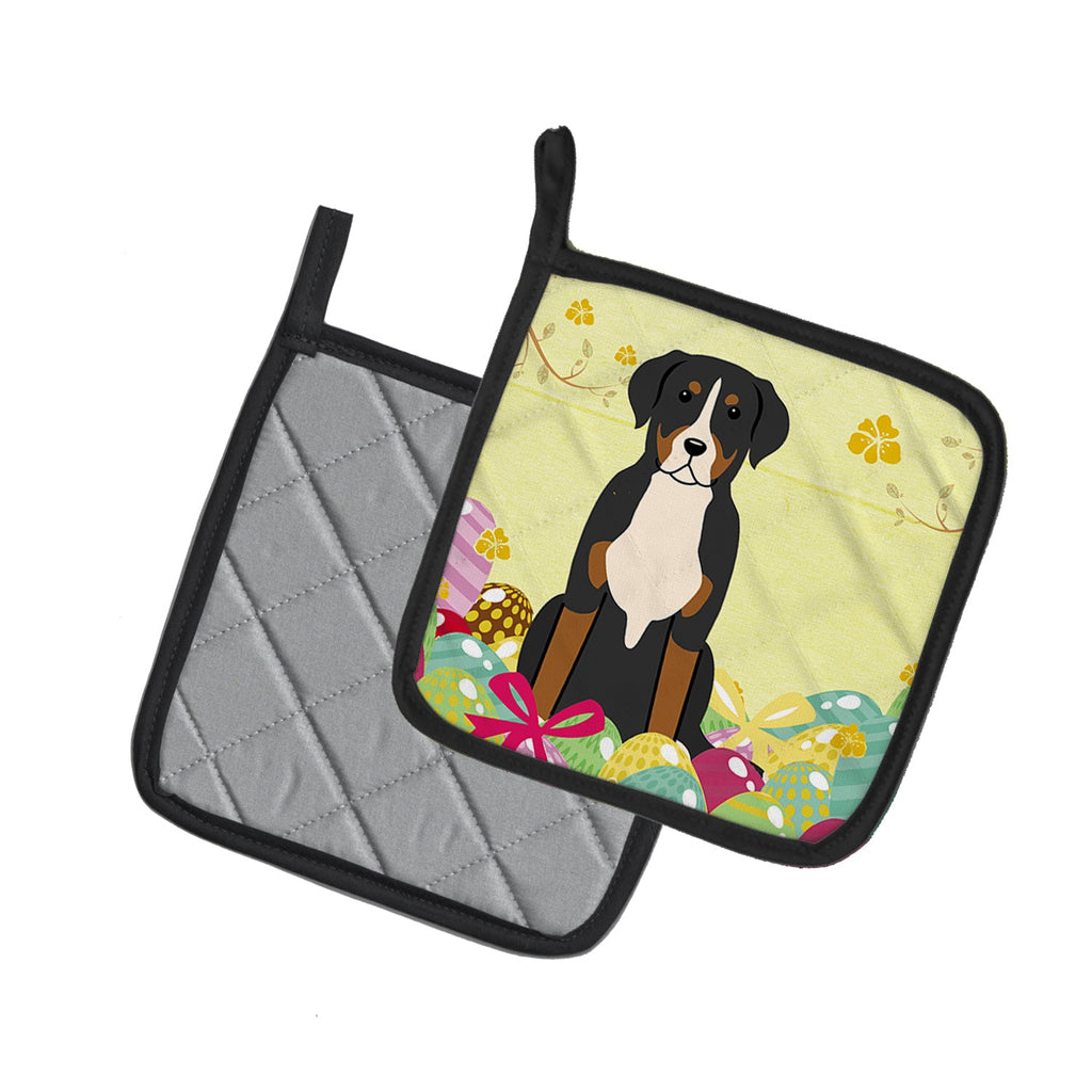 Easter Eggs Greater Swiss Mountain Dog Pot Holder Set of 2 Heat Resistant Quilted Hot Pads 7.5 x 7.5 Inch, Insulated Kitchen Trivets for Cooking & Baking