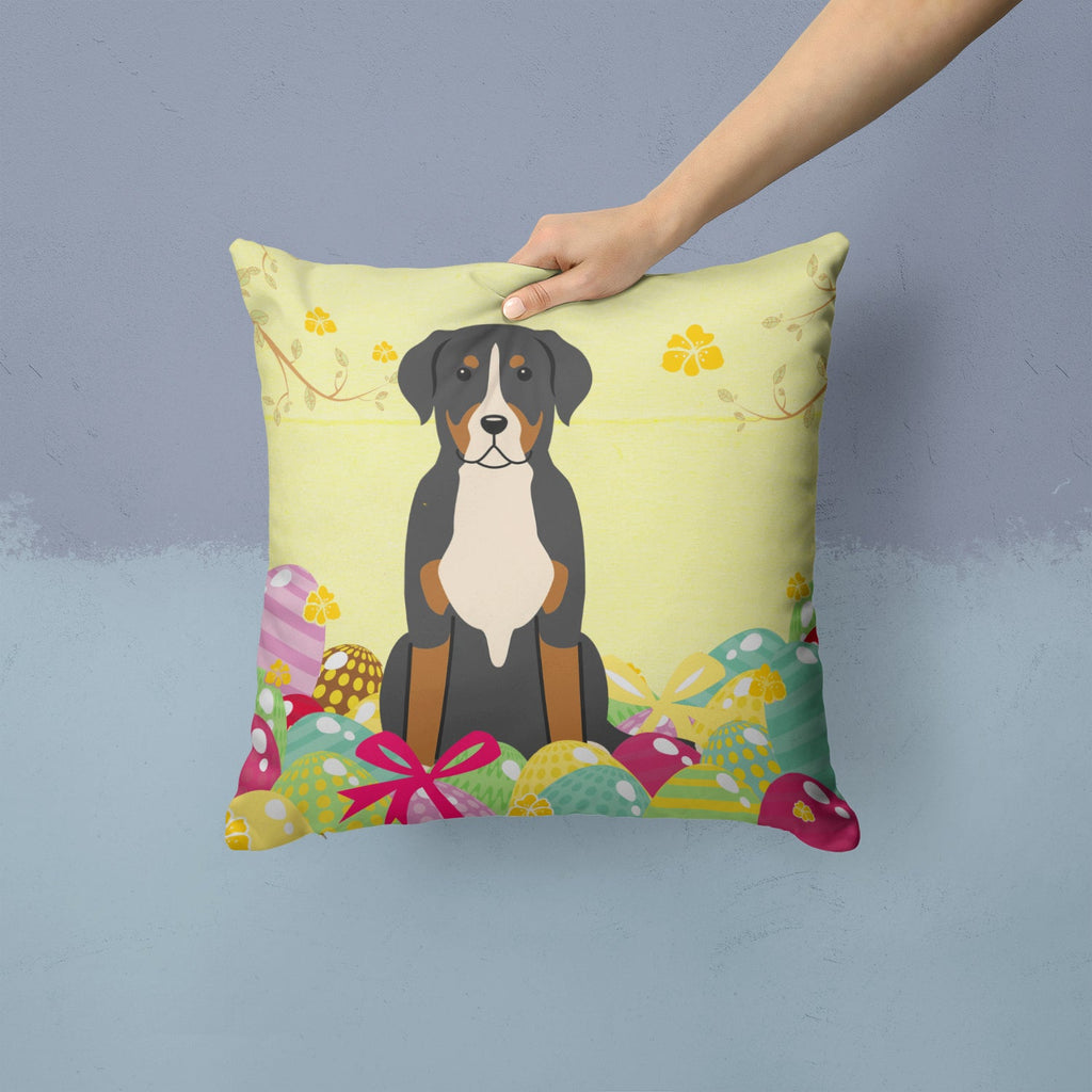 Easter Eggs Greater Swiss Mountain Dog Decorative Throw Pillow 14x14 Indoor Outdoor Accent Cushion, Fabric Cover with Insert for Sofa, Bed, Porch & Living Room