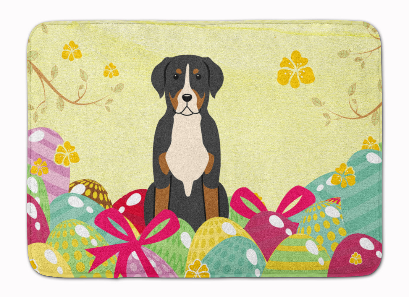 Easter Eggs Greater Swiss Mountain Dog Memory Foam Kitchen Mat Machine Washable Anti-Fatigue Cushion Comfort Bath or Kitchen Rug