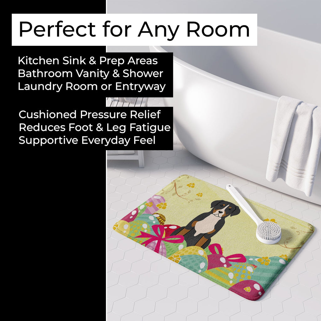 Easter Eggs Greater Swiss Mountain Dog Memory Foam Kitchen Mat Machine Washable Anti-Fatigue Cushion Comfort Bath or Kitchen Rug