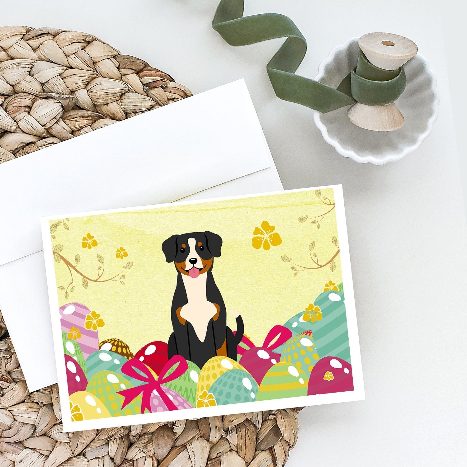 Easter Eggs Entlebucher Greeting Cards Pack of 8 Blank Cards with Envelopes Whimsical A7 Size 5x7