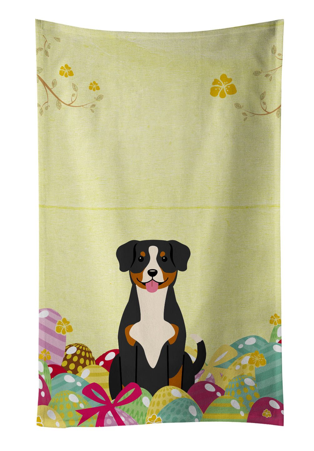 Easter Eggs Entlebucher Kitchen Towel Velour Plush Front and Cotton Loop Back Machine Washable