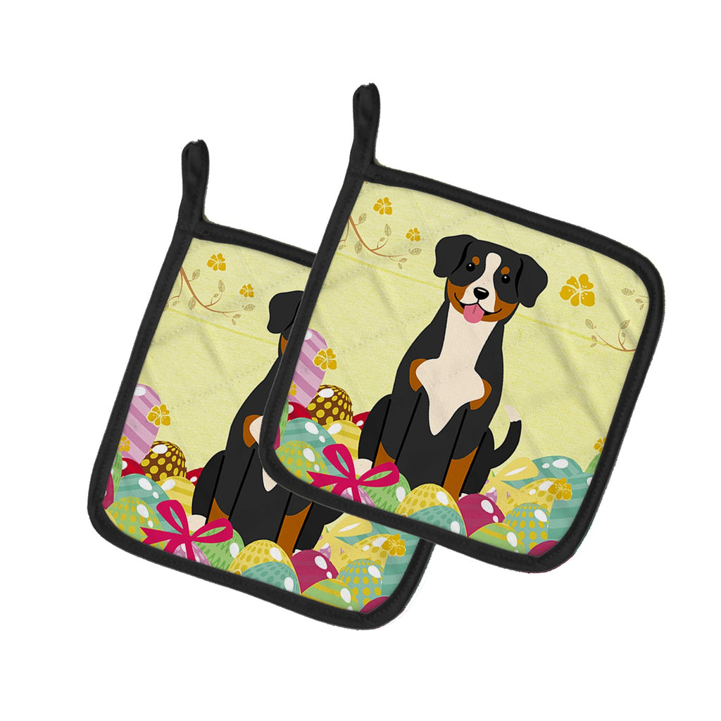 Easter Eggs Entlebucher Pot Holder Set of 2 Heat Resistant Quilted Hot Pads 7.5 x 7.5 Inch, Insulated Kitchen Trivets for Cooking & Baking