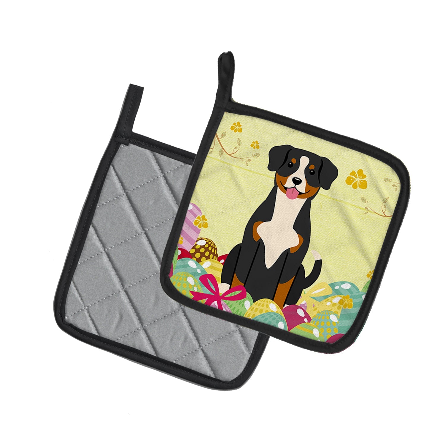 Easter Eggs Entlebucher Pot Holder Set of 2 Heat Resistant Quilted Hot Pads 7.5 x 7.5 Inch, Insulated Kitchen Trivets for Cooking & Baking