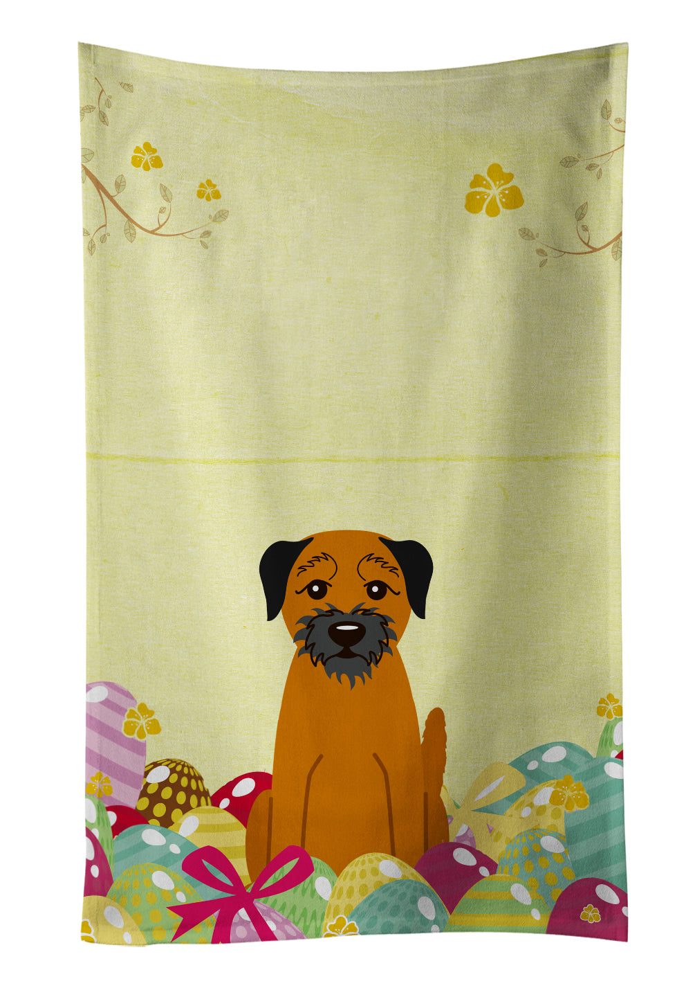 Easter Eggs Border Terrier Kitchen Towel Velour Plush Front and Cotton Loop Back Machine Washable
