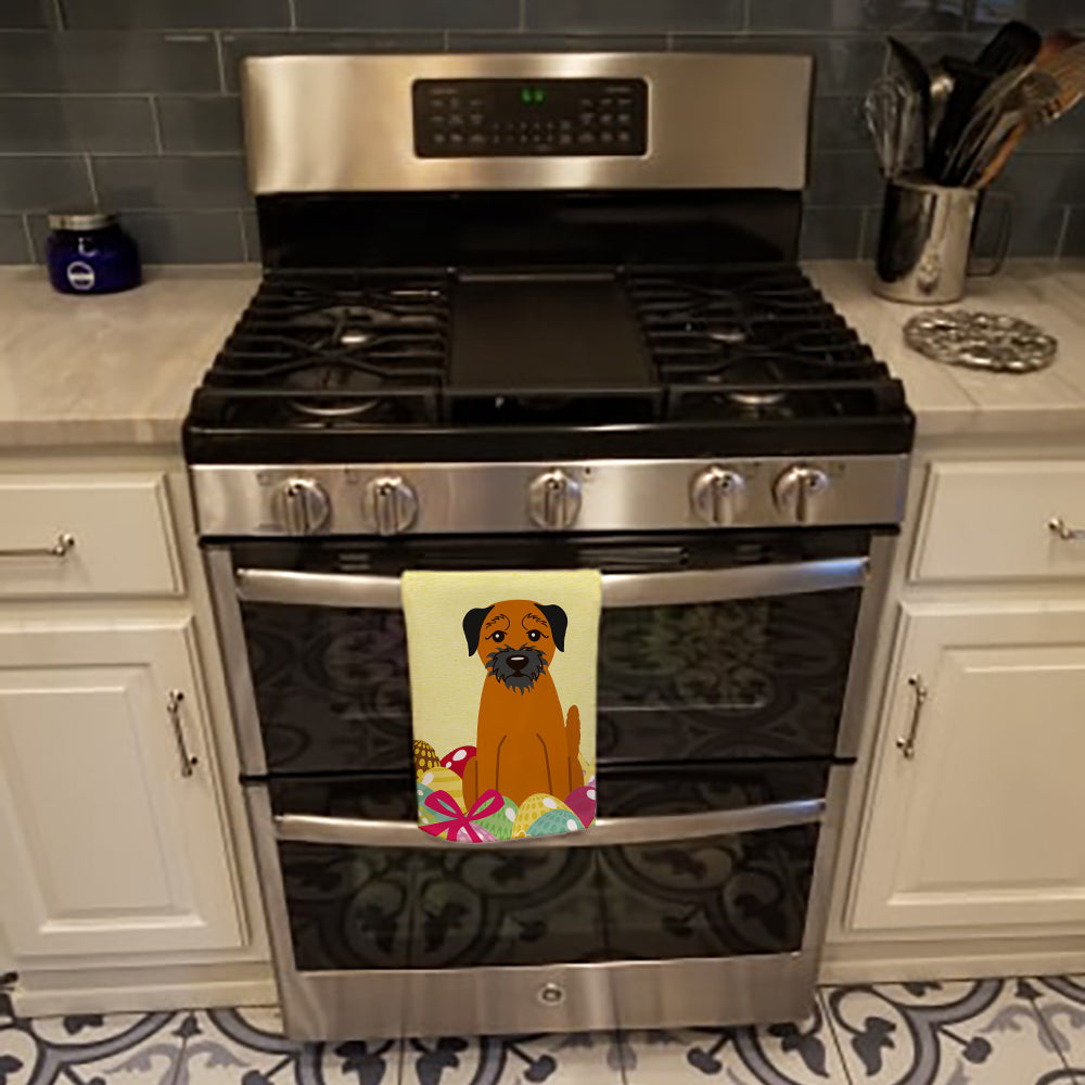 Easter Eggs Border Terrier Kitchen Towel Velour Plush Front and Cotton Loop Back Machine Washable