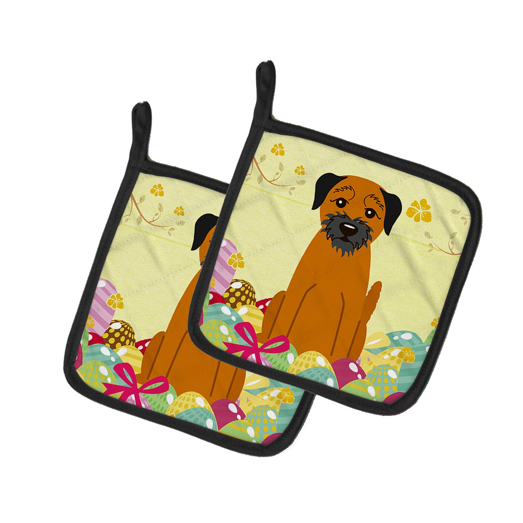 Easter Eggs Border Terrier Pot Holder Set of 2 Heat Resistant Quilted Hot Pads 7.5 x 7.5 Inch, Insulated Kitchen Trivets for Cooking & Baking