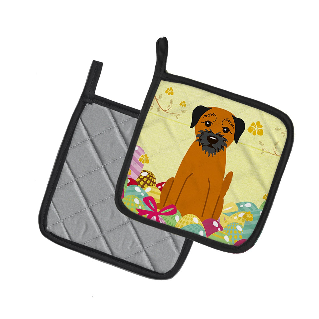 Easter Eggs Border Terrier Pot Holder Set of 2 Heat Resistant Quilted Hot Pads 7.5 x 7.5 Inch, Insulated Kitchen Trivets for Cooking & Baking