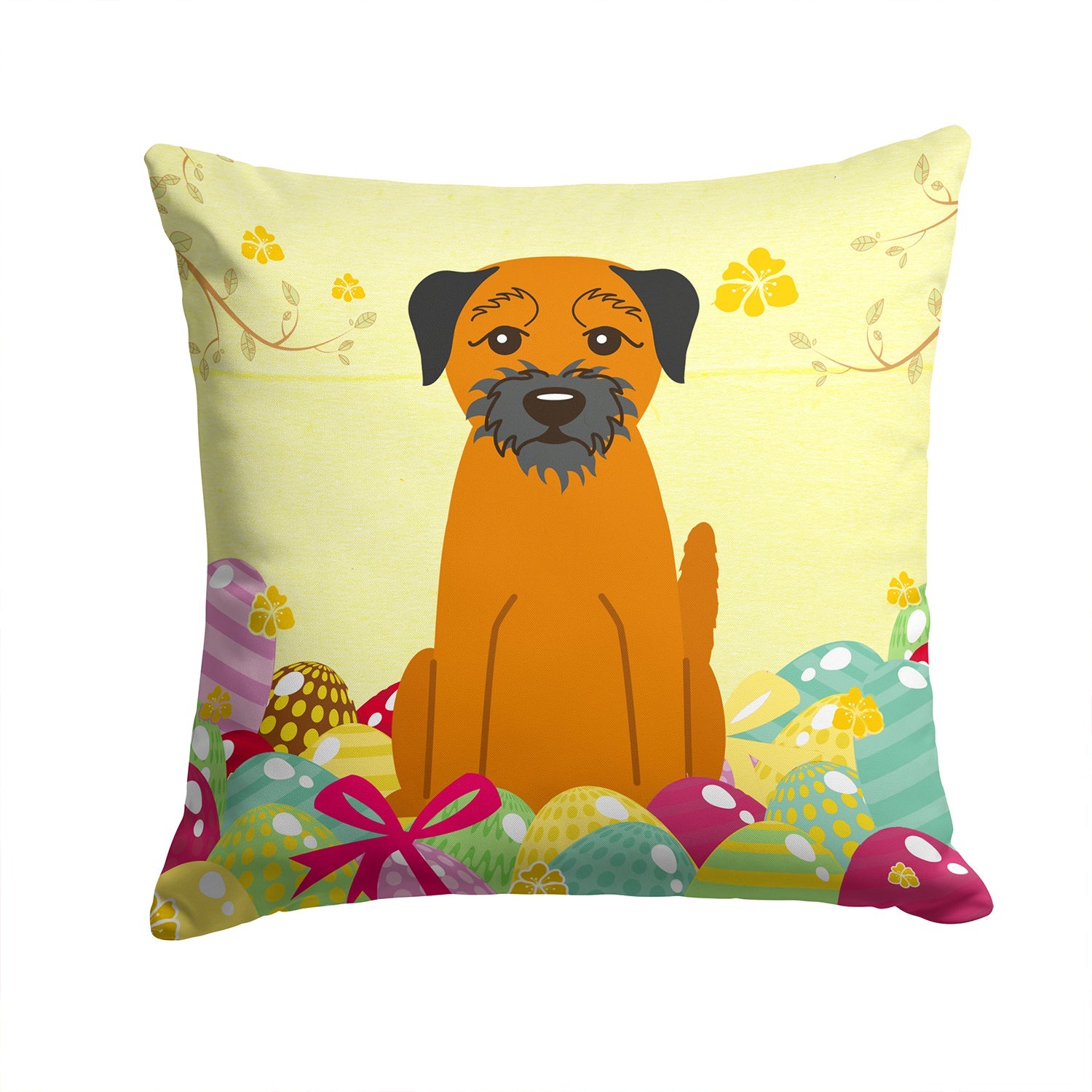 Easter Eggs Border Terrier Decorative Throw Pillow 14x14 Indoor Outdoor Accent Cushion, Fabric Cover with Insert for Sofa, Bed, Porch & Living Room