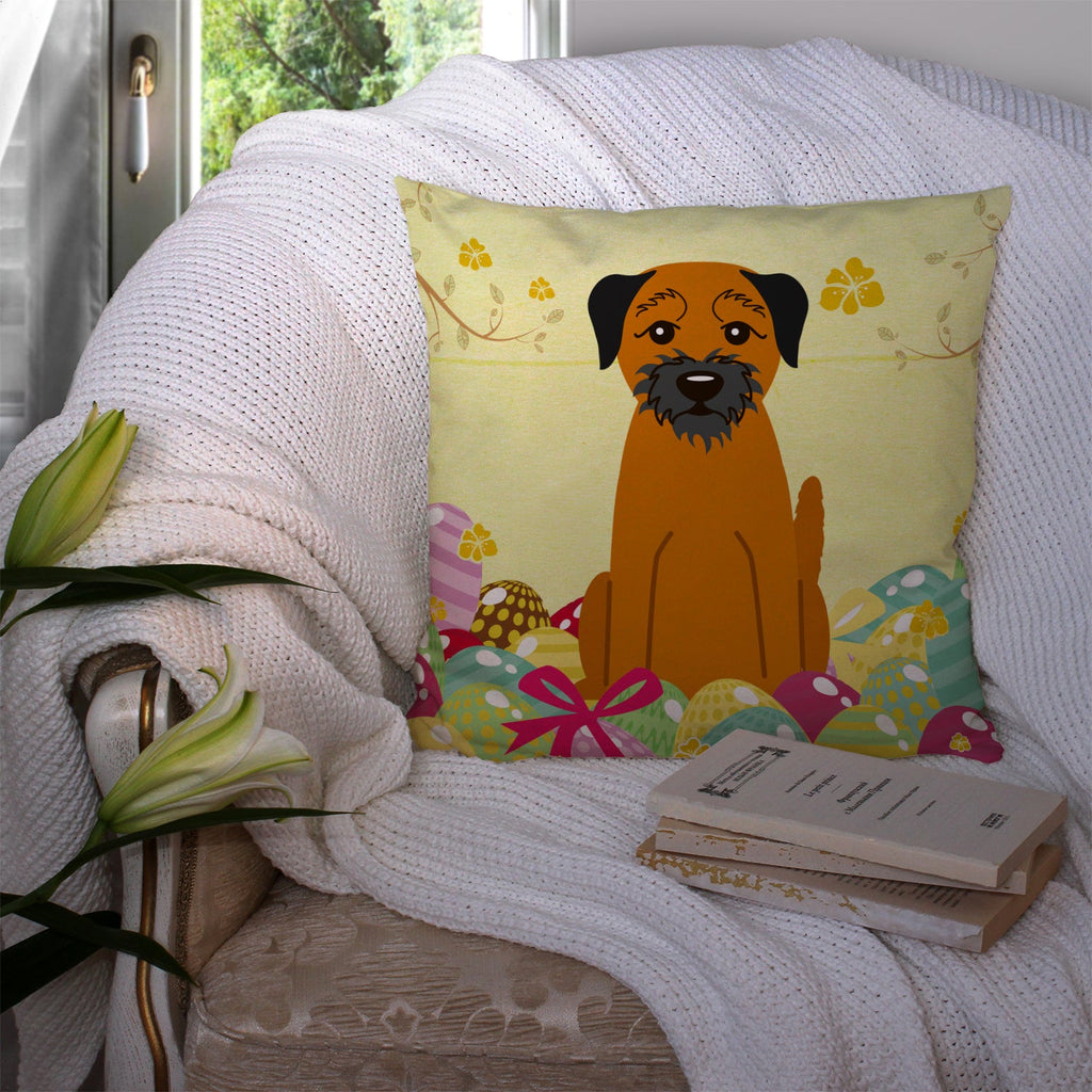 Easter Eggs Border Terrier Decorative Throw Pillow 14x14 Indoor Outdoor Accent Cushion, Fabric Cover with Insert for Sofa, Bed, Porch & Living Room