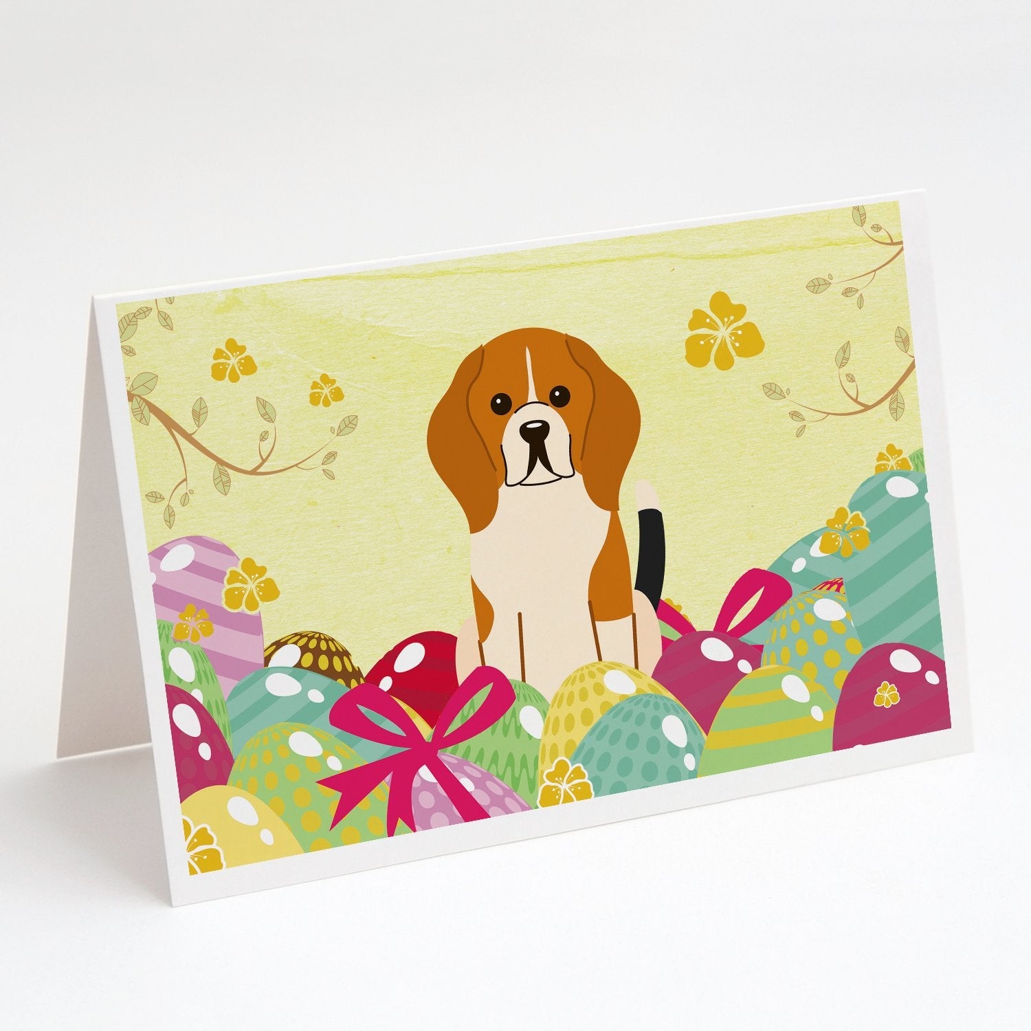 Easter Eggs Beagle Tricolor Greeting Cards Pack of 8 Blank Cards with Envelopes Whimsical A7 Size 5x7