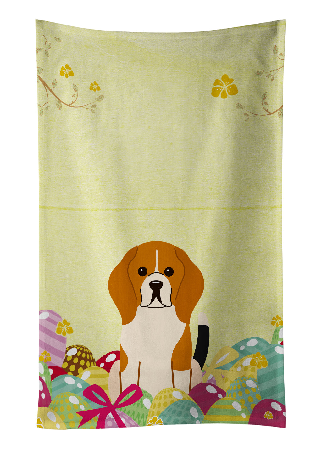 Easter Eggs Beagle Tricolor Kitchen Towel Velour Plush Front and Cotton Loop Back Machine Washable