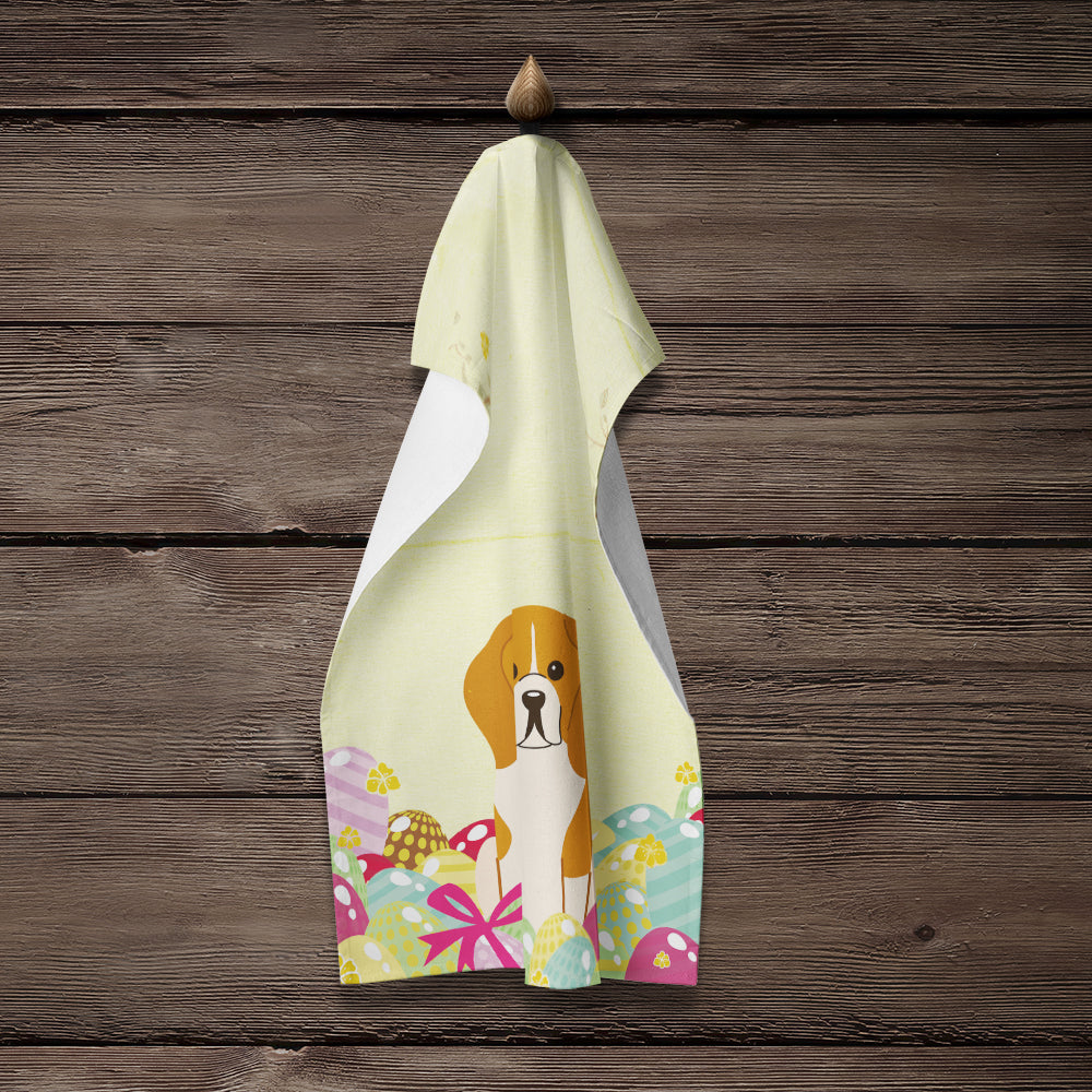 Easter Eggs Beagle Tricolor Kitchen Towel Velour Plush Front and Cotton Loop Back Machine Washable