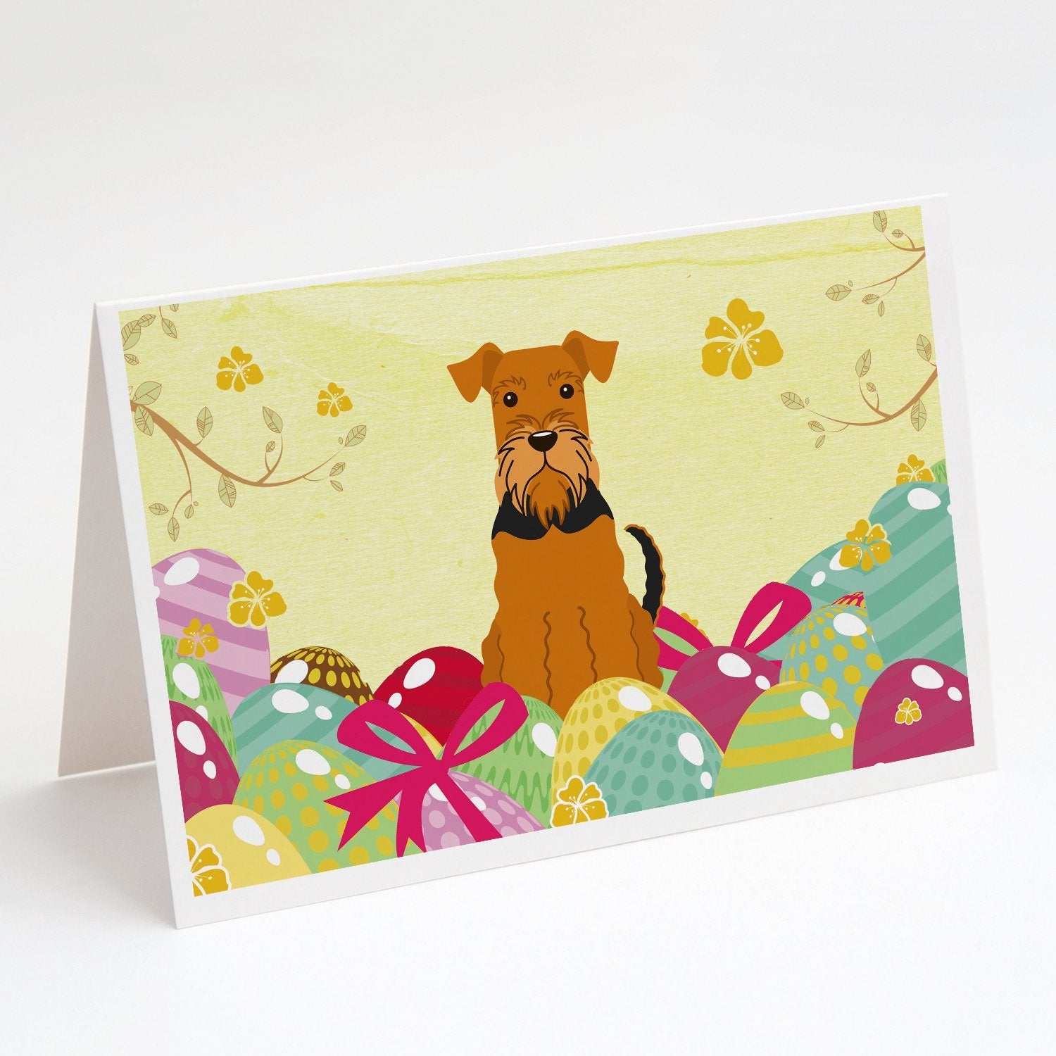 Easter Eggs Airedale Greeting Cards Pack of 8 Blank Cards with Envelopes Whimsical A7 Size 5x7