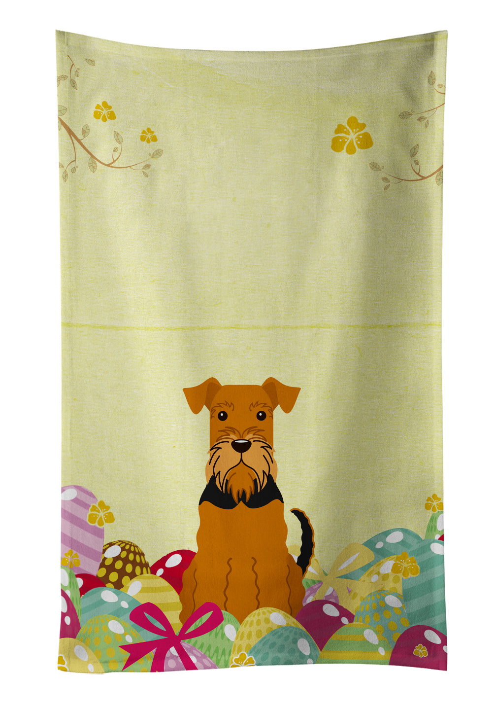 Easter Eggs Airedale Kitchen Towel Velour Plush Front and Cotton Loop Back Machine Washable