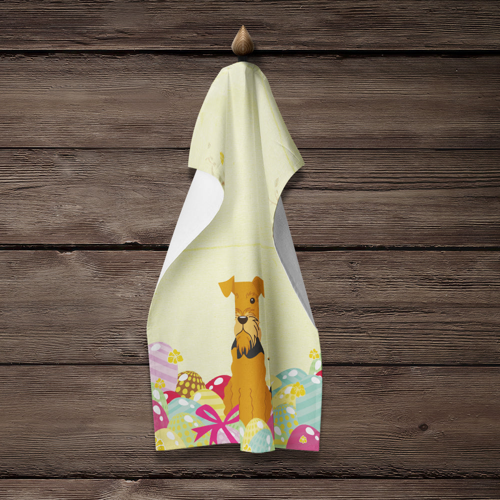 Easter Eggs Airedale Kitchen Towel Velour Plush Front and Cotton Loop Back Machine Washable