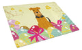 Easter Eggs Airedale Cutting Board Tempered Glass Kitchen Cutting Surface, Heat Resistant Chopping, Non-Slip Feet, Food Prep & Serving