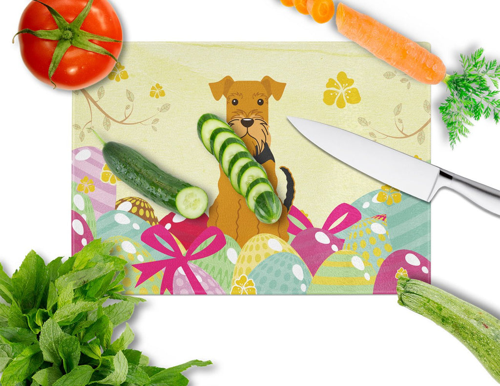 Easter Eggs Airedale Cutting Board Tempered Glass Kitchen Cutting Surface, Heat Resistant Chopping, Non-Slip Feet, Food Prep & Serving