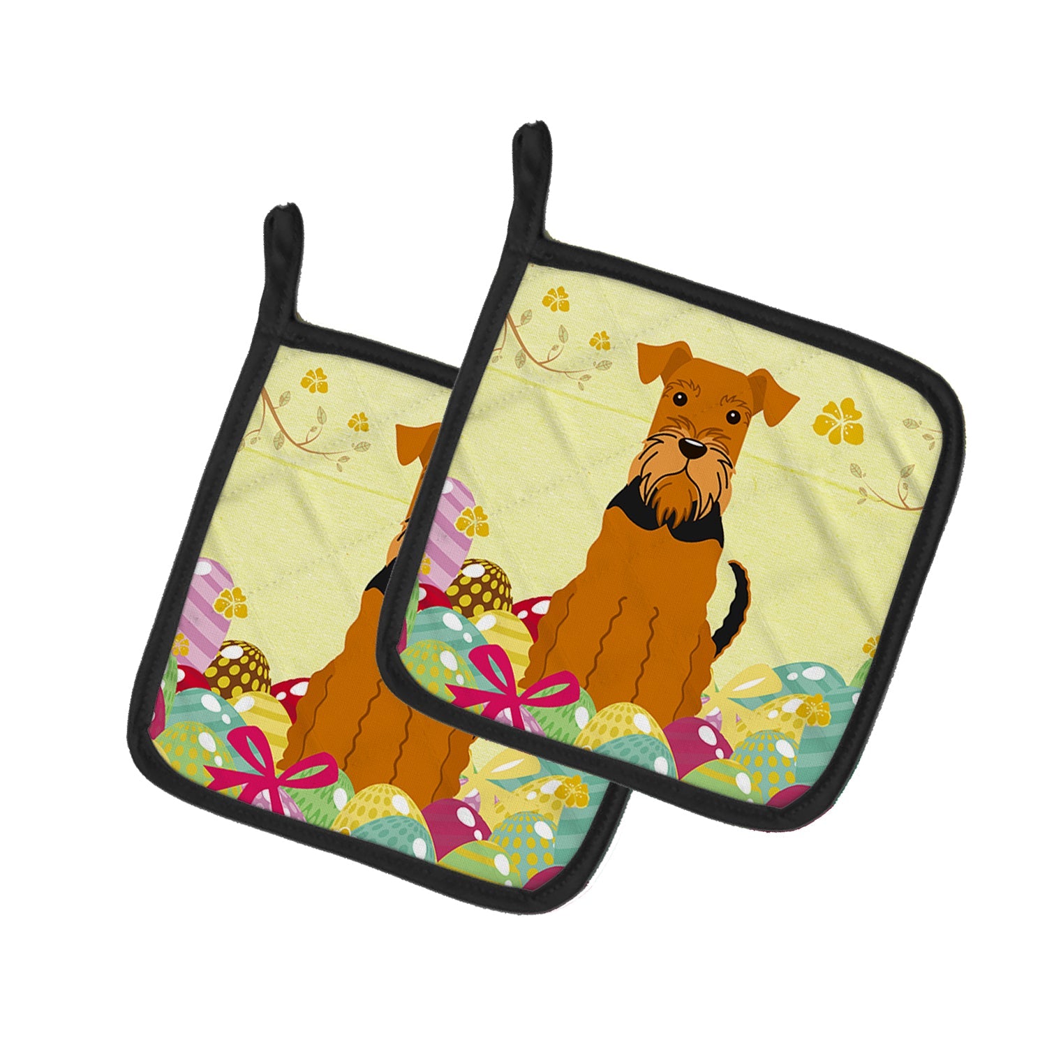 Easter Eggs Airedale Pot Holder Set of 2 Heat Resistant Quilted Hot Pads 7.5 x 7.5 Inch, Insulated Kitchen Trivets for Cooking & Baking