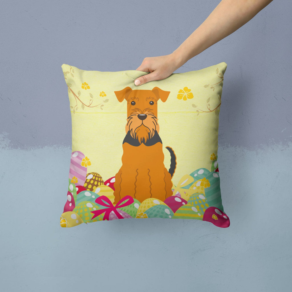 Easter Eggs Airedale Decorative Throw Pillow 14x14 Indoor Outdoor Accent Cushion, Fabric Cover with Insert for Sofa, Bed, Porch & Living Room