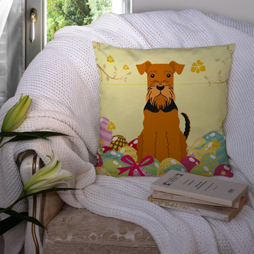 Easter Eggs Airedale Decorative Throw Pillow 14x14 Indoor Outdoor Accent Cushion, Fabric Cover with Insert for Sofa, Bed, Porch & Living Room