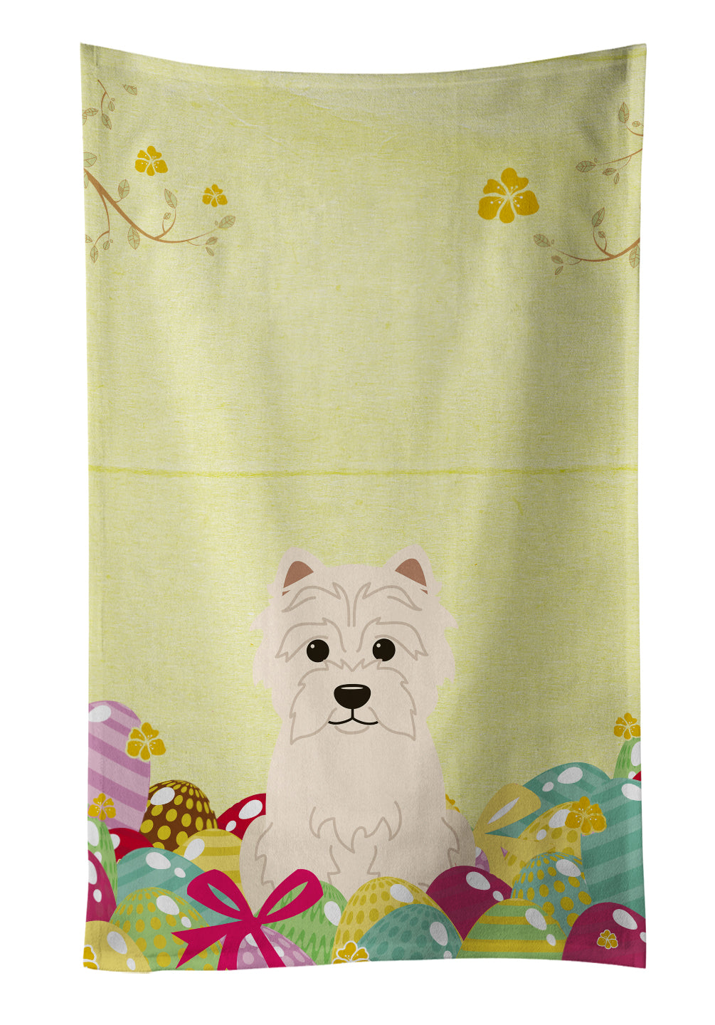 Easter Eggs Westie Kitchen Towel Velour Plush Front and Cotton Loop Back Machine Washable