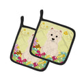 Easter Eggs Westie Pot Holder Set of 2 Heat Resistant Quilted Hot Pads 7.5 x 7.5 Inch, Insulated Kitchen Trivets for Cooking & Baking