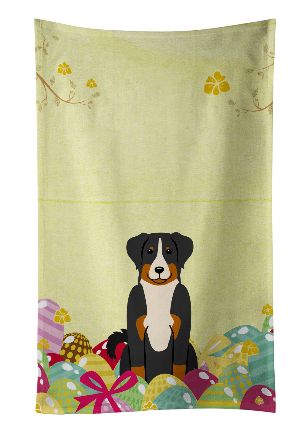 Easter Eggs Appenzeller Sennenhund Kitchen Towel Velour Plush Front and Cotton Loop Back Machine Washable
