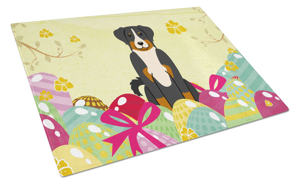 Easter Eggs Appenzeller Sennenhund Cutting Board Tempered Glass Kitchen Cutting Surface, Heat Resistant Chopping, Non-Slip Feet, Food Prep & Serving