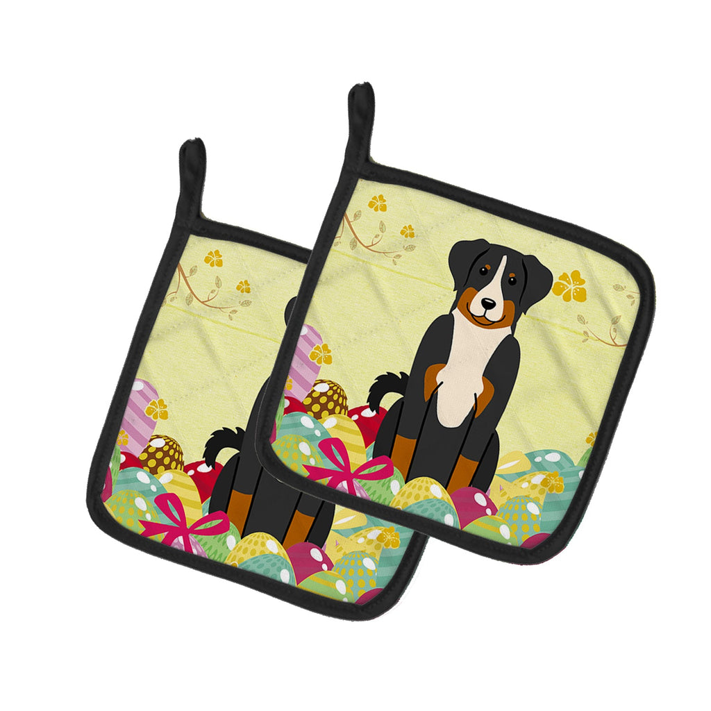 Easter Eggs Appenzeller Sennenhund Pot Holder Set of 2 Heat Resistant Quilted Hot Pads 7.5 x 7.5 Inch, Insulated Kitchen Trivets for Cooking & Baking