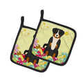 Easter Eggs Appenzeller Sennenhund Pot Holder Set of 2 Heat Resistant Quilted Hot Pads 7.5 x 7.5 Inch, Insulated Kitchen Trivets for Cooking & Baking