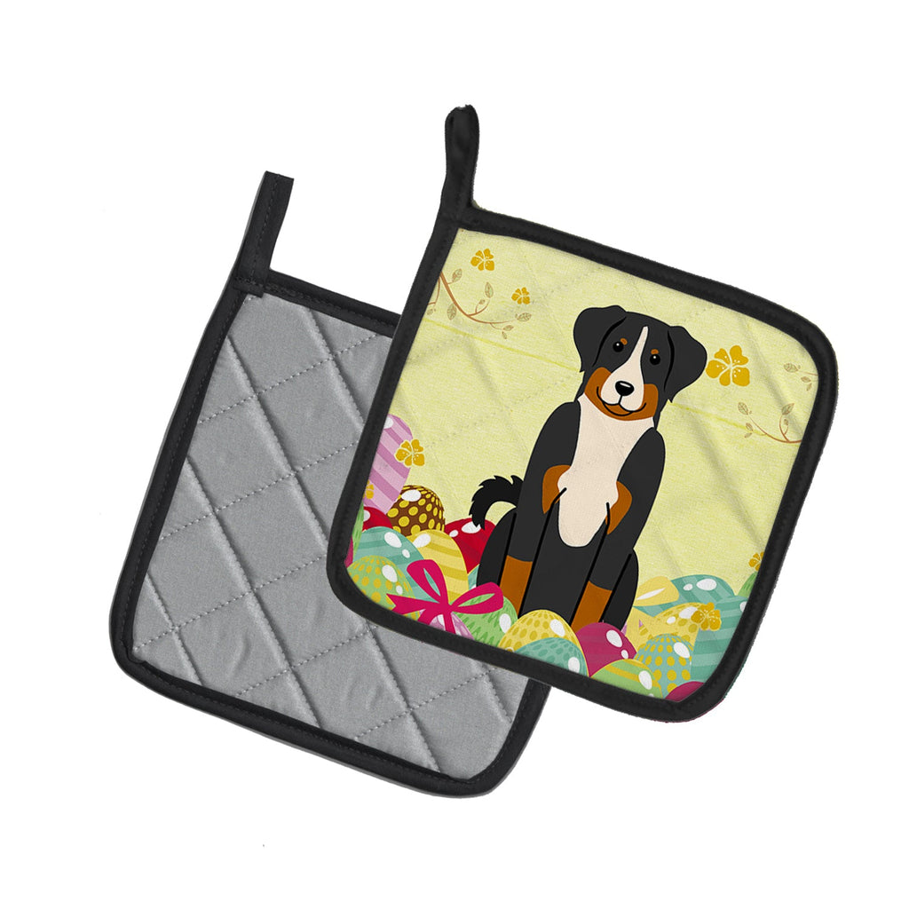 Easter Eggs Appenzeller Sennenhund Pot Holder Set of 2 Heat Resistant Quilted Hot Pads 7.5 x 7.5 Inch, Insulated Kitchen Trivets for Cooking & Baking