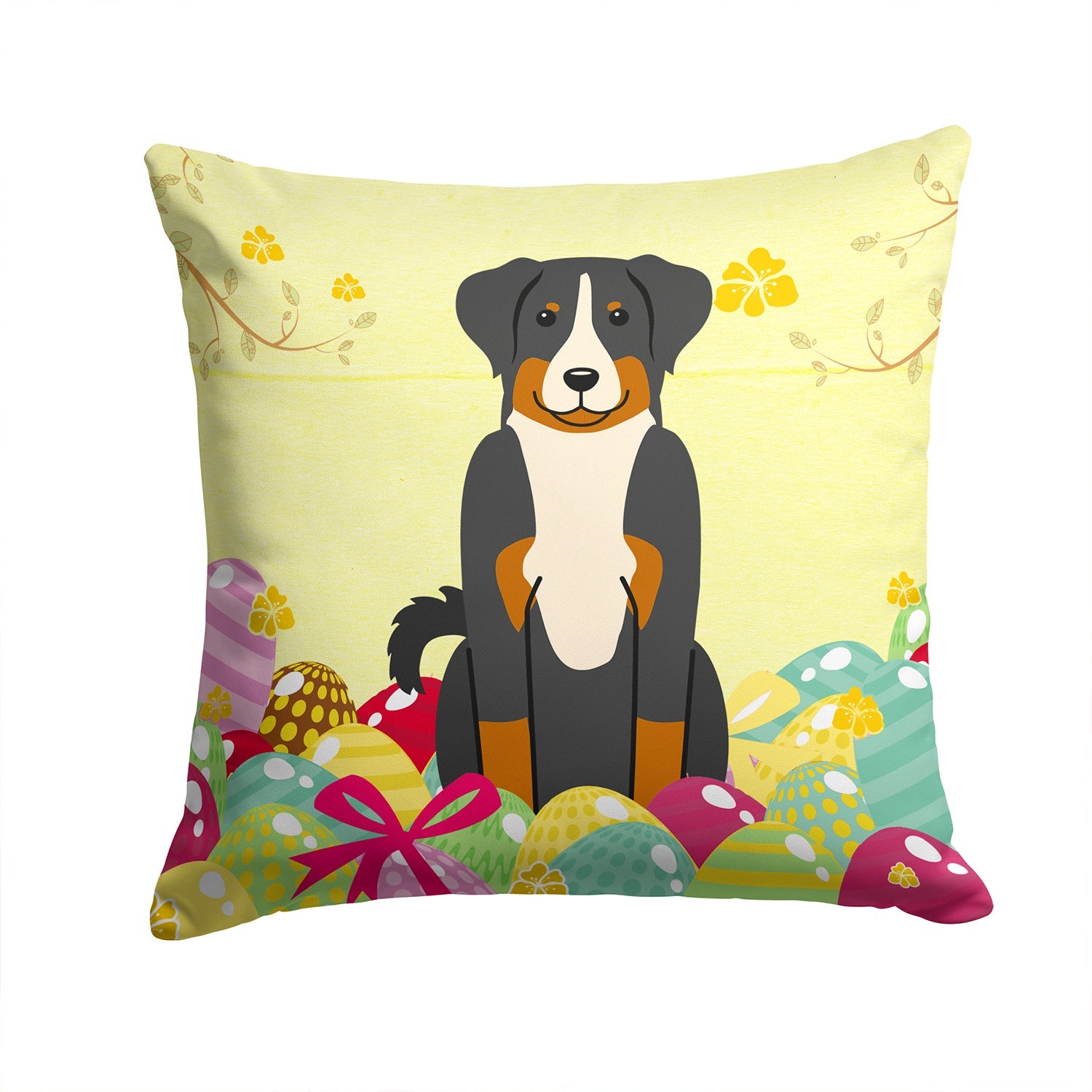 Easter Eggs Appenzeller Sennenhund Decorative Throw Pillow 14x14 Indoor Outdoor Accent Cushion, Fabric Cover with Insert for Sofa, Bed, Porch & Living Room