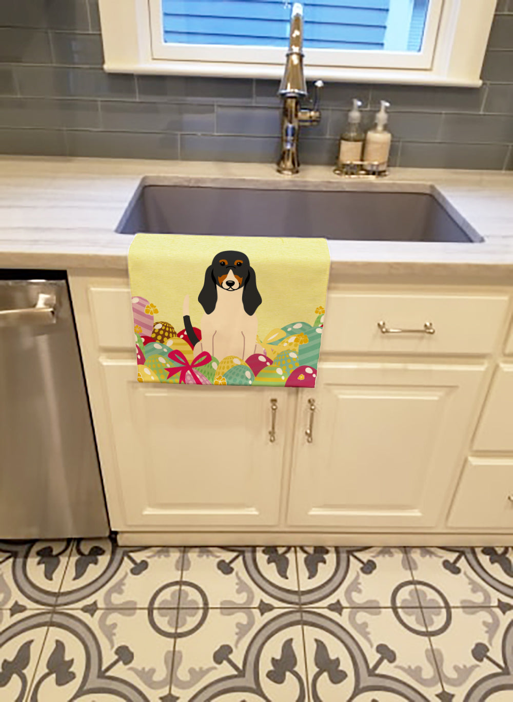 Easter Eggs Swiss Hound Kitchen Towel Velour Plush Front and Cotton Loop Back Machine Washable