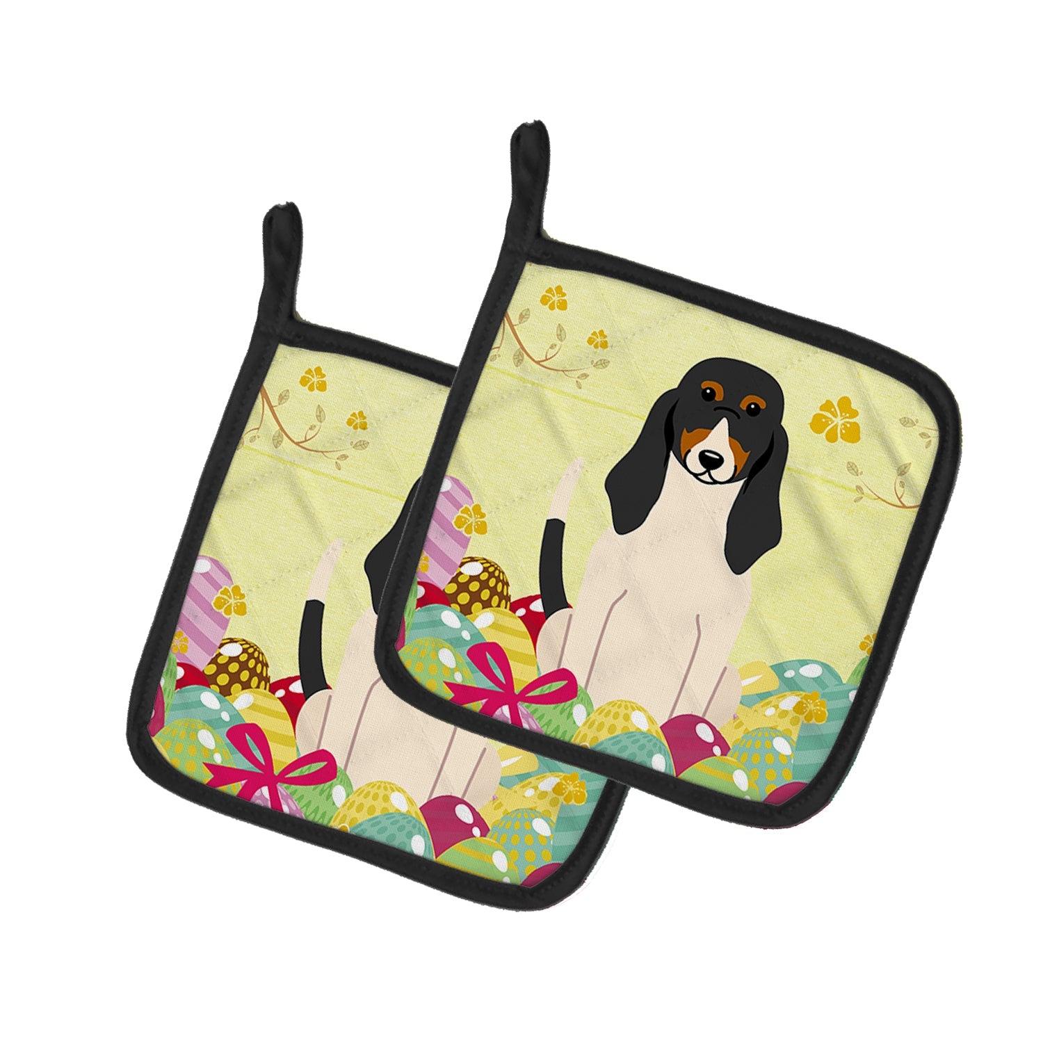 Easter Eggs Swiss Hound Pot Holder Set of 2 Heat Resistant Quilted Hot Pads 7.5 x 7.5 Inch, Insulated Kitchen Trivets for Cooking & Baking