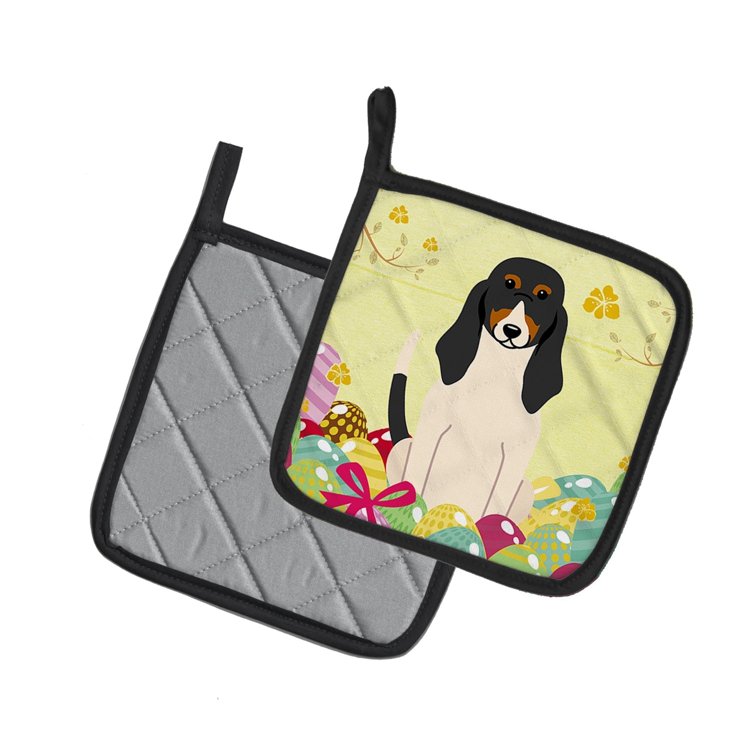 Easter Eggs Swiss Hound Pot Holder Set of 2 Heat Resistant Quilted Hot Pads 7.5 x 7.5 Inch, Insulated Kitchen Trivets for Cooking & Baking