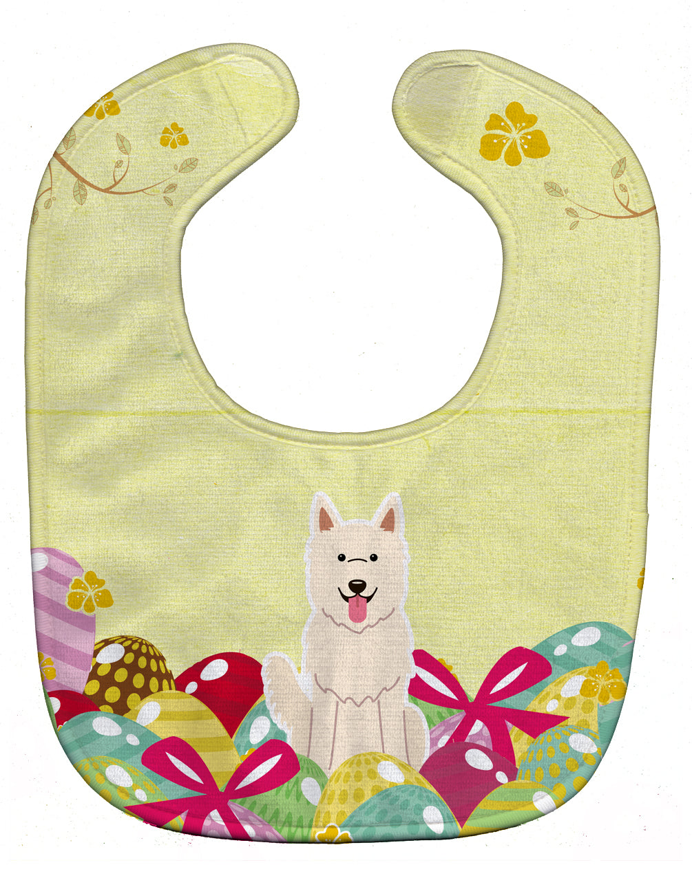 Easter Eggs White German Shepherd Baby Bib Easy-Clean Baby Bib Baby Feeding Accessory Baby Mealtime Essential, 10 x 13, Multicolor