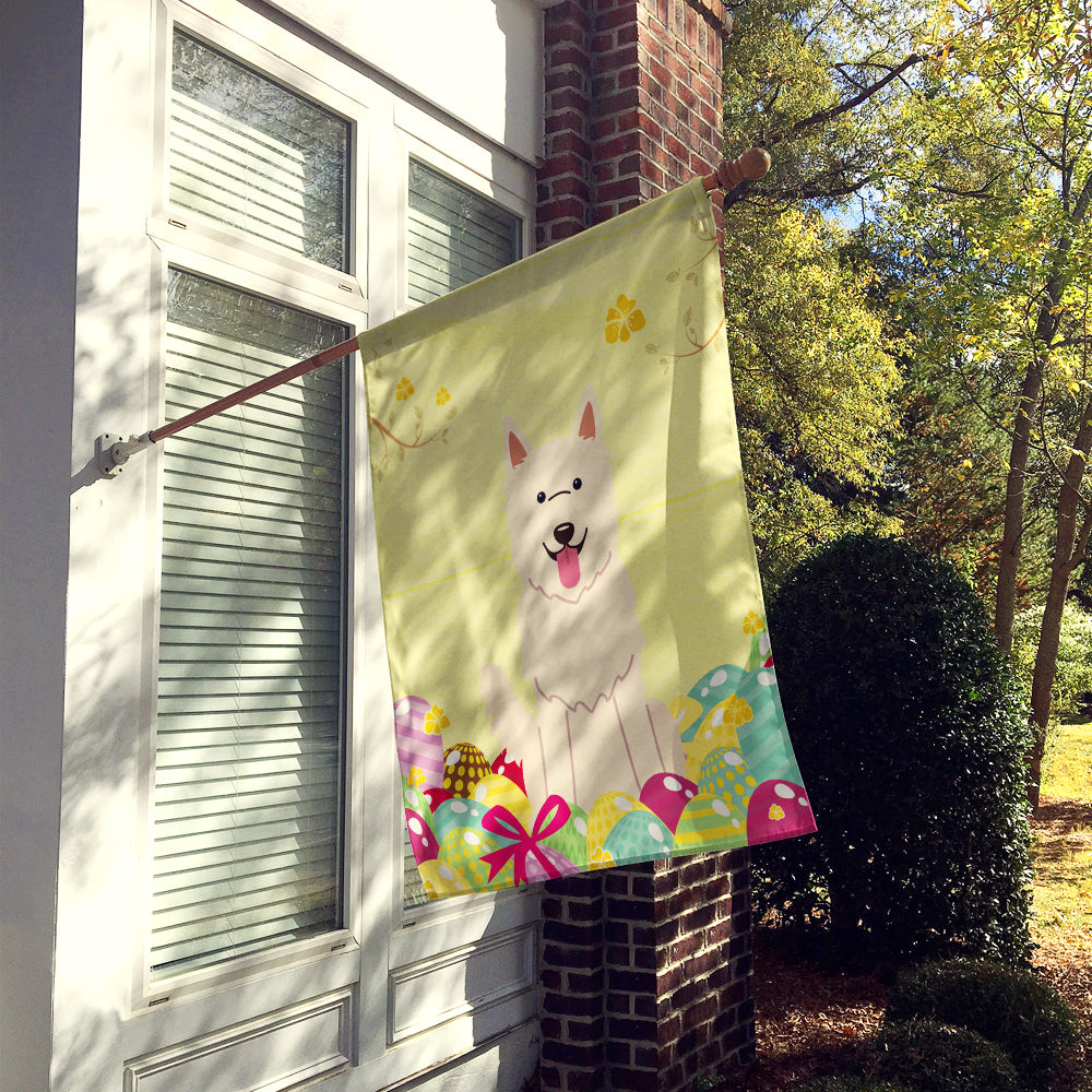 Easter Eggs White German Shepherd House Flag 28x40 Porch Sleeve Pole Decorative Outside Yard Banner Artwork Wall Hanging, Polyester